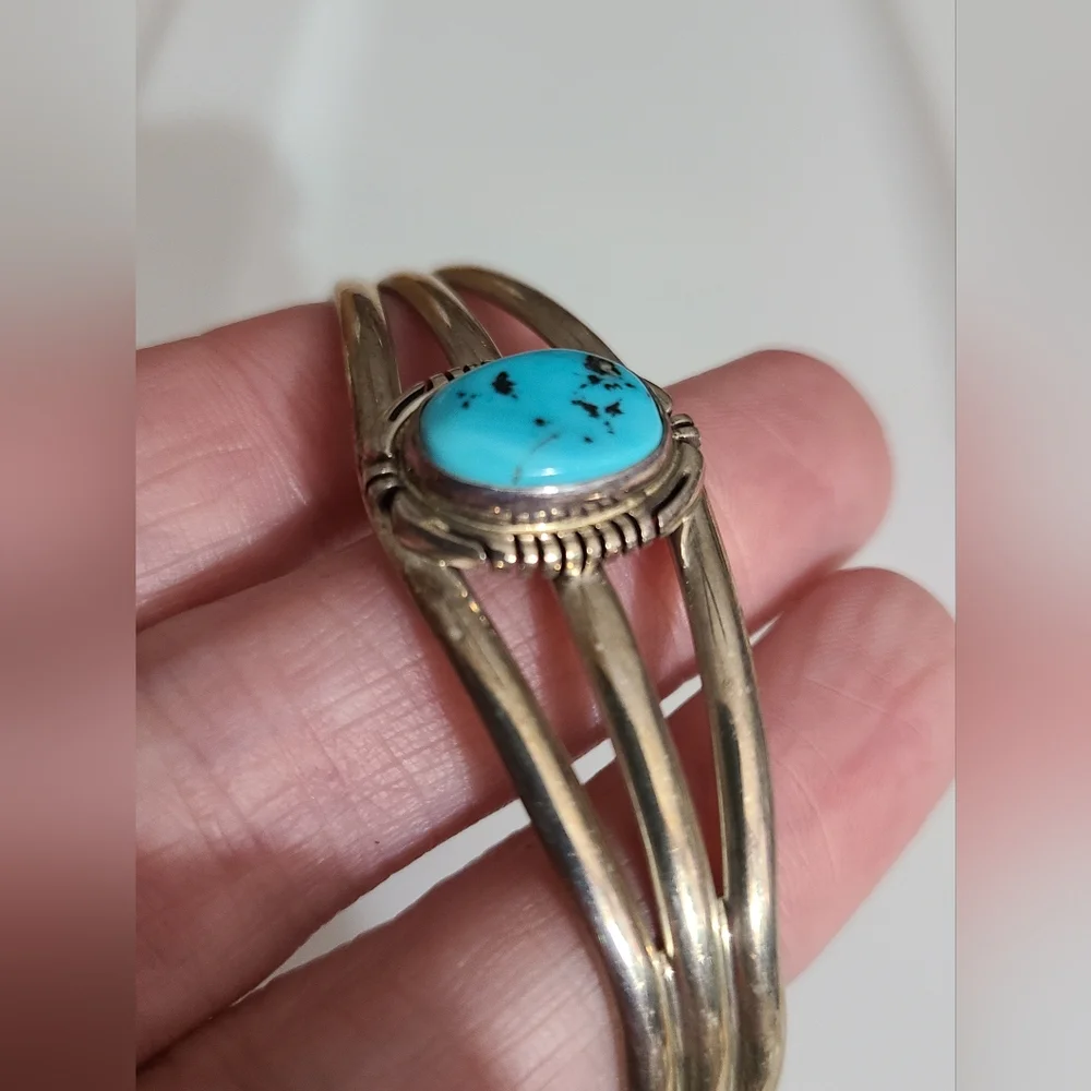 Vintage navajo Aaron Toadlena AT turquoise sterling bracelet native American - Picture 5 of 13
